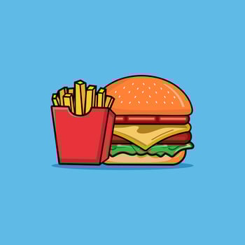 Set of Burger, French fries, Soda and Coffee isolated. Fast food products in flat style on blue background. Vector illustration