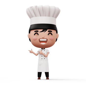 Happy kid chef wearing chef uniform pointing finger, 3d rendering png