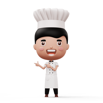 Happy kid chef wearing chef uniform pointing finger, 3d rendering png