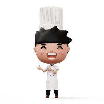Happy kid chef wearing chef uniform pointing finger, 3d rendering png