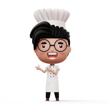 Happy kid chef wearing chef uniform pointing finger, 3d rendering png