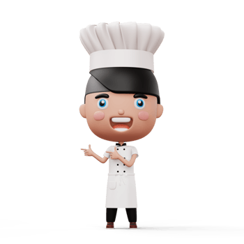 Happy kid chef wearing chef uniform pointing finger, 3d rendering png