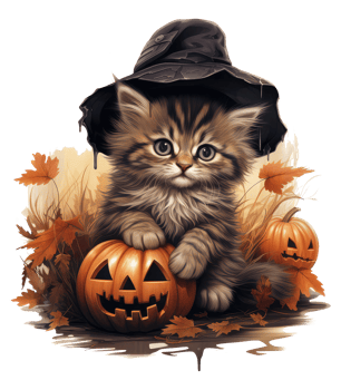 Cute cat in halloween costume isolated on transparent background . AI Generated png