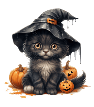 Cute cat in halloween costume isolated on transparent background . AI Generated png