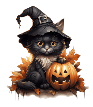 Cute cat in halloween costume isolated on transparent background . AI Generated png