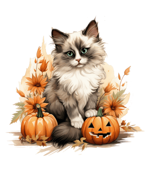 Cute cat in halloween costume isolated on transparent background . AI Generated png