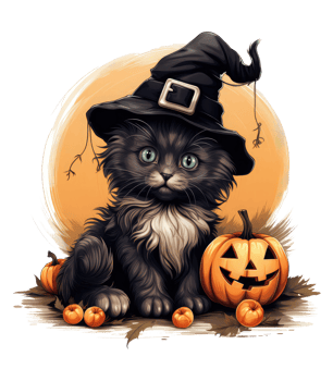 Cute cat in halloween costume isolated on transparent background . AI Generated png