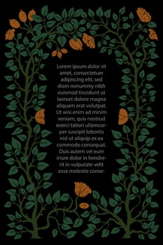 floral, botanical frame around a text box in vintage style vector