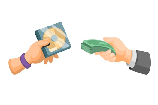 People Trade Money and Media Disc Entertainment Industry Copyright Symbol Cartoon illustration Vector