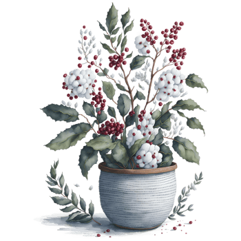 Watercolor New Year Christmas knitted planter PNG Design, Generative AI