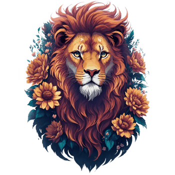 Watercolor Vintage Lion Head With Flowers PNG Design, Generative AI