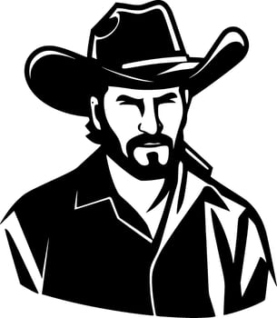 Cowboy, Black and White Vector illustration