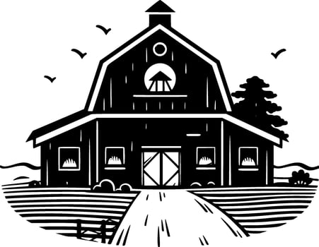 Farmhouse, Black and White Vector illustration