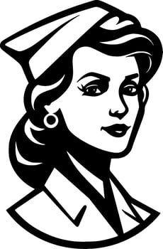 Nurse, Black and White Vector illustration