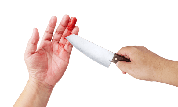 Male hand holding knife and bloody male hand isolated PNG transparent