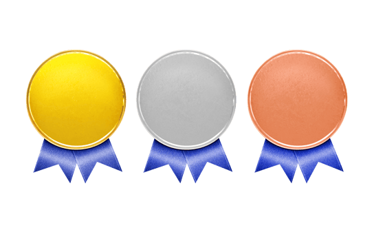 Bronze, Silver, Gold Medal. Champion Winner's Medal Bronze, Silver and Gold medals for the first prize PNG transparent