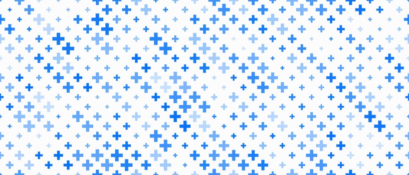 Medical cross and plus background. Abstract seamless blue pattern for hospital and pharmacy. Geometrical shapes ornament. Vector backdrop