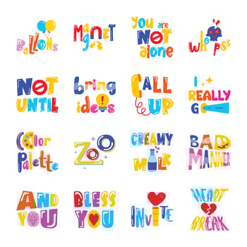 Trendy Bundle of Daily Life Words Flat Stickers vector