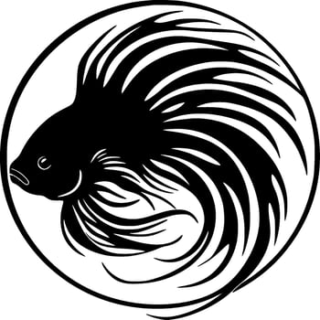 Beta Fish, Black and White Vector illustration
