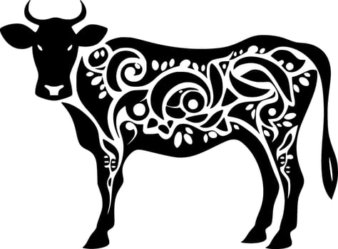 Cow, Black and White Vector illustration