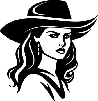 Cowgirl, Black and White Vector illustration