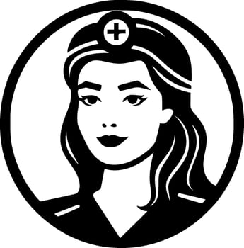 Nurse, Black and White Vector illustration