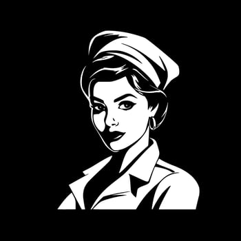 Nurse, Black and White Vector illustration