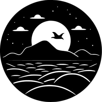 Ocean - Black and White Isolated Icon - Vector illustration