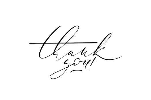 Thank you thin hand written text on white background. Calligraphy lettering with common words for cards, social media, posters, banners and photo overlay. Vector illustration.