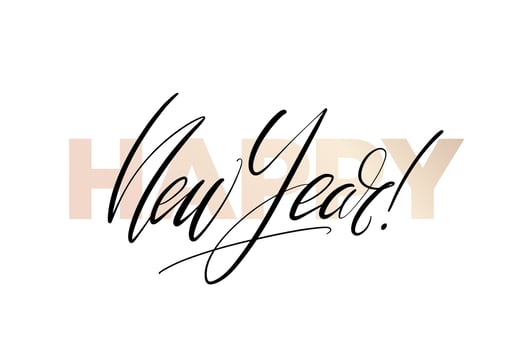 Vector illustration. Handwritten calligraphic brush lettering composition of Happy New Year on white background.
