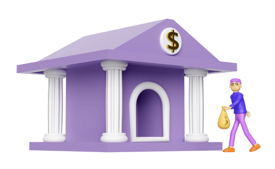 bank deposit with cartoon character man, bank or tax office building isolated. saving money, business banking concept, 3d render illustration png