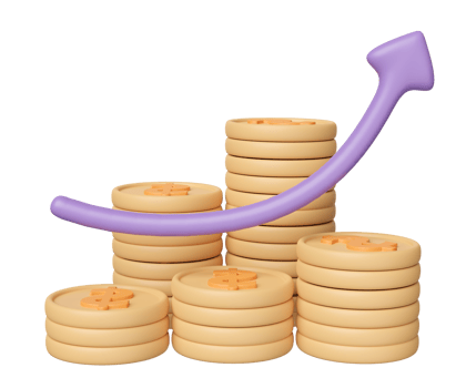 3d charts, graph with arrow, coins pile isolated. analysis business financial data, business strategy, growth concept, 3d render illustration png