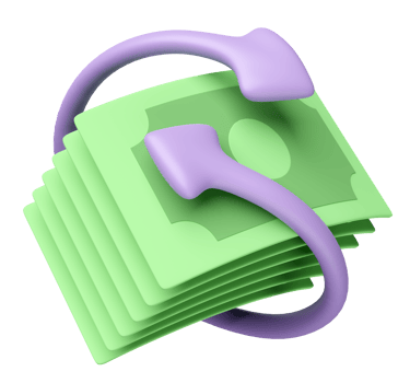 3d banknote stack isolated. transfer arrows, cashback, saving money wealth business concept, 3d render illustration png