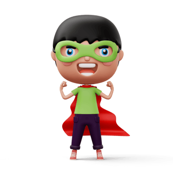 Funny little power superhero child in a hero clothes, hero kid concept, 3d rendering png