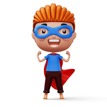 Funny little power superhero child in a hero clothes, hero kid concept, 3d rendering png