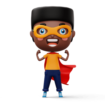 Funny little power superhero child in a hero clothes, hero kid concept, 3d rendering png