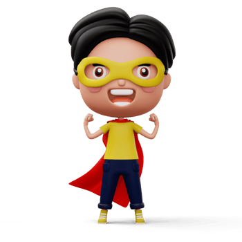 Funny little power superhero child in a hero clothes, hero kid concept, 3d rendering png