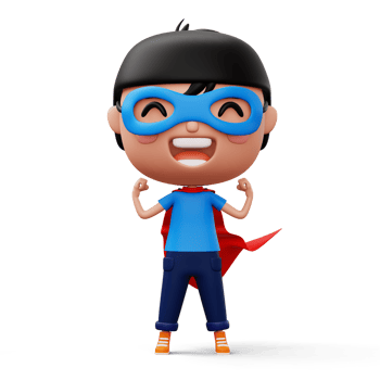 Funny little power superhero child in a hero clothes, hero kid concept, 3d rendering png