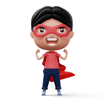 Funny little power superhero child in a hero clothes, hero kid concept, 3d rendering png