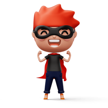 Funny little power superhero child in a hero clothes, hero kid concept, 3d rendering png