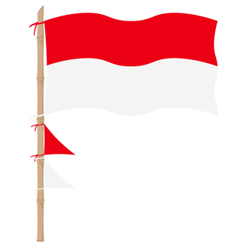 the red and white flag flutters on a bamboo pole png