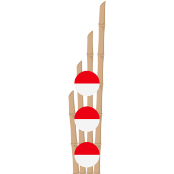 the bamboo gate is decorated with fluttering red and white flag ornaments png