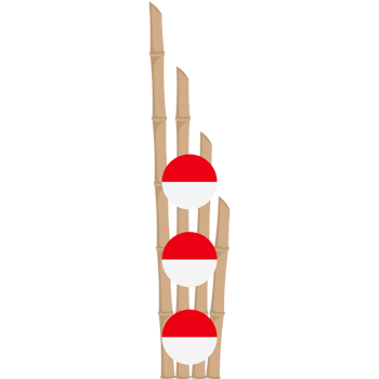 the bamboo gate is decorated with fluttering red and white flag ornaments png