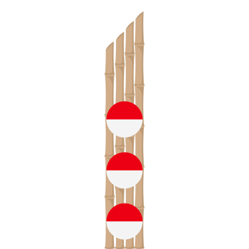 the bamboo gate is decorated with fluttering red and white flag ornaments png