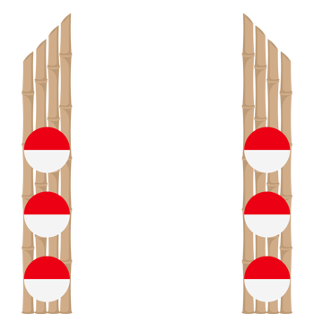 the bamboo gate is decorated with fluttering red and white flag ornaments png