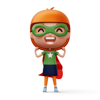 Funny little power superhero child in a hero clothes, hero kid concept, 3d rendering png