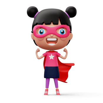 Funny little power superhero child in a hero clothes, hero kid concept, 3d rendering png