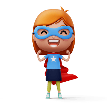 Funny little power superhero child in a hero clothes, hero kid concept, 3d rendering png