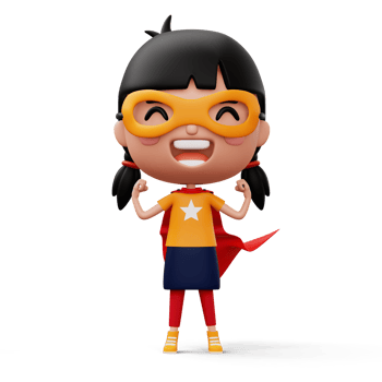 Funny little power superhero child in a hero clothes, hero kid concept, 3d rendering png