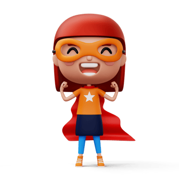 Funny little power superhero child in a hero clothes, hero kid concept, 3d rendering png